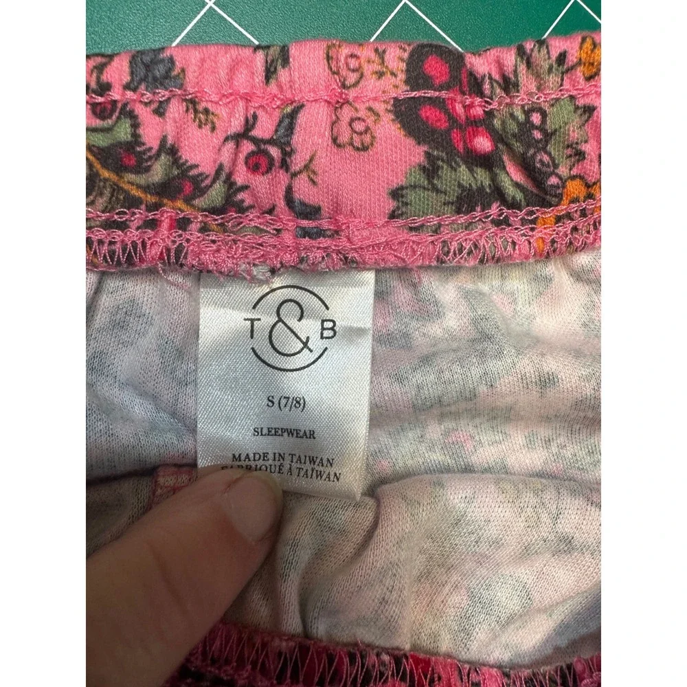 T&B Girls Pink Paisley Floral Pajama Set Short Sleeve Top and Shorts Size S 7/8